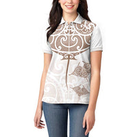 New Zealand Manta Ray Tattoo Women Polo Shirt Aotearoa Maori Haehae Beige - Polynesian Pride