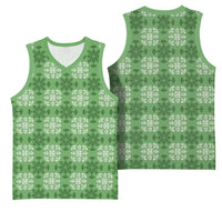 Green Hawaiian Quilt Basketball Jersey Hawaii Pineapple Monstera Palaka Motifs LT14 - Polynesian Pride