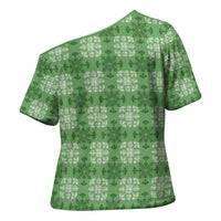 Green Hawaiian Quilt Cross Shoulder Shirt Hawaii Pineapple Monstera Palaka Motifs LT14 - Polynesian Pride