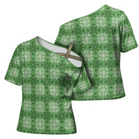 Green Hawaiian Quilt Cross Shoulder Shirt Hawaii Pineapple Monstera Palaka Motifs LT14 - Polynesian Pride