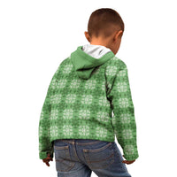 Green Hawaiian Quilt Kid Hoodie Hawaii Pineapple Monstera Palaka Motifs - Polynesian Pride