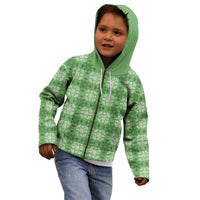 Green Hawaiian Quilt Kid Hoodie Hawaii Pineapple Monstera Palaka Motifs - Polynesian Pride