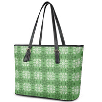 Green Hawaiian Quilt Leather Tote Bag Hawaii Pineapple Monstera Palaka Motifs LT14 - Polynesian Pride