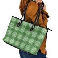 Green Hawaiian Quilt Leather Tote Bag Hawaii Pineapple Monstera Palaka Motifs LT14 - Polynesian Pride