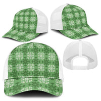 Green Hawaiian Quilt Mesh Trucker Cap Hawaii Pineapple Monstera Palaka Motifs - Polynesian Pride
