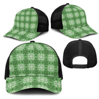 Green Hawaiian Quilt Mesh Trucker Cap Hawaii Pineapple Monstera Palaka Motifs LT14 - Polynesian Pride