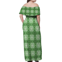 Green Hawaiian Quilt Off Shoulder Maxi Dress Hawaii Pineapple Monstera Palaka Motifs - Polynesian Pride