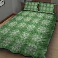 Green Hawaiian Quilt Quilt Bed Set Hawaii Pineapple Monstera Palaka Motifs - Polynesian Pride