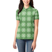Green Hawaiian Quilt Women Polo Shirt Hawaii Pineapple Monstera Palaka Motifs - Polynesian Pride