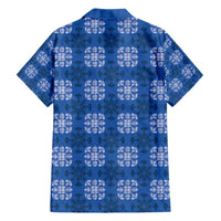 Royal Blue Hawaiian Quilt Family Matching Puletasi and Hawaiian Shirt Hawaii Pineapple Monstera Palaka Motifs - Polynesian Pride