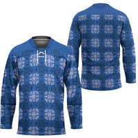 Royal Blue Hawaiian Quilt Hockey Jersey Hawaii Pineapple Monstera Palaka Motifs LT14 - Polynesian Pride
