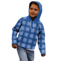 Royal Blue Hawaiian Quilt Kid Hoodie Hawaii Pineapple Monstera Palaka Motifs - Polynesian Pride