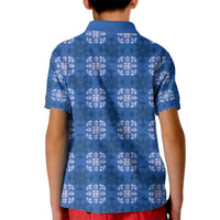 Royal Blue Hawaiian Quilt Kid Polo Shirt Hawaii Pineapple Monstera Palaka Motifs - Polynesian Pride