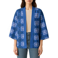 Royal Blue Hawaiian Quilt Kimono Hawaii Pineapple Monstera Palaka Motifs LT14 - Polynesian Pride