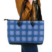 Royal Blue Hawaiian Quilt Leather Tote Bag Hawaii Pineapple Monstera Palaka Motifs LT14 - Polynesian Pride