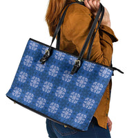 Royal Blue Hawaiian Quilt Leather Tote Bag Hawaii Pineapple Monstera Palaka Motifs LT14 - Polynesian Pride