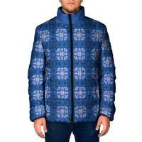Royal Blue Hawaiian Quilt Padded Jacket Hawaii Pineapple Monstera Palaka Motifs - Polynesian Pride