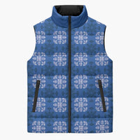 Royal Blue Hawaiian Quilt Sleeveless Puffer Jacket Hawaii Pineapple Monstera Palaka Motifs - Polynesian Pride