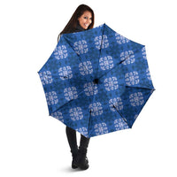 Royal Blue Hawaiian Quilt Umbrella Hawaii Pineapple Monstera Palaka Motifs - Polynesian Pride