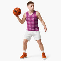 Pink Hawaiian Quilt Basketball Jersey Hawaii Pineapple Monstera Palaka Motifs LT14 - Polynesian Pride