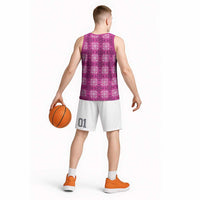 Pink Hawaiian Quilt Basketball Jersey Hawaii Pineapple Monstera Palaka Motifs LT14 - Polynesian Pride