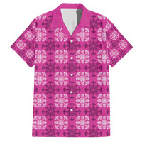 Pink Hawaiian Quilt Family Matching Puletasi and Hawaiian Shirt Hawaii Pineapple Monstera Palaka Motifs LT14 Dad's Shirt - Short Sleeve Pink - Polynesian Pride