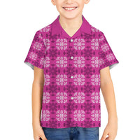 Pink Hawaiian Quilt Family Matching Short Sleeve Bodycon Dress and Hawaiian Shirt Hawaii Pineapple Monstera Palaka Motifs - Polynesian Pride