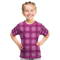 Pink Hawaiian Quilt Kid T Shirt Hawaii Pineapple Monstera Palaka Motifs LT14 Pink - Polynesian Pride
