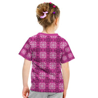 Pink Hawaiian Quilt Kid T Shirt Hawaii Pineapple Monstera Palaka Motifs LT14 - Polynesian Pride
