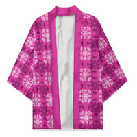 Pink Hawaiian Quilt Kimono Hawaii Pineapple Monstera Palaka Motifs - Polynesian Pride