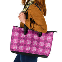 Pink Hawaiian Quilt Leather Tote Bag Hawaii Pineapple Monstera Palaka Motifs LT14 Pink - Polynesian Pride