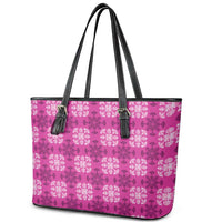 Pink Hawaiian Quilt Leather Tote Bag Hawaii Pineapple Monstera Palaka Motifs LT14 - Polynesian Pride