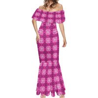Pink Hawaiian Quilt Mermaid Dress Hawaii Pineapple Monstera Palaka Motifs - Polynesian Pride