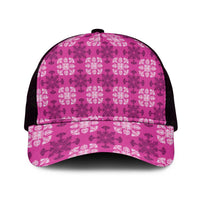 Pink Hawaiian Quilt Mesh Trucker Cap Hawaii Pineapple Monstera Palaka Motifs - Polynesian Pride