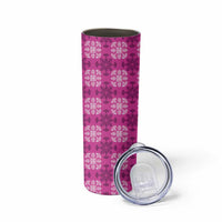 Pink Hawaiian Quilt Skinny Tumbler Hawaii Pineapple Monstera Palaka Motifs - Polynesian Pride