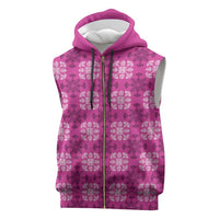 Pink Hawaiian Quilt Sleeveless Zip Hoodie Hawaii Pineapple Monstera Palaka Motifs LT14 Pink - Polynesian Pride