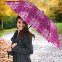 Pink Hawaiian Quilt Umbrella Hawaii Pineapple Monstera Palaka Motifs - Polynesian Pride