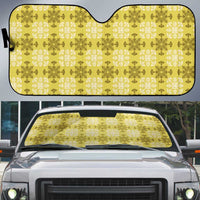 Yellow Hawaiian Quilt Auto Sun Shade Hawaii Pineapple Monstera Palaka Motifs - Polynesian Pride