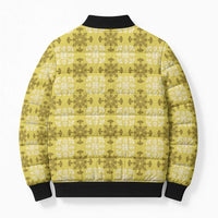 Yellow Hawaiian Quilt Bomber Puffer Jacket Hawaii Pineapple Monstera Palaka Motifs - Polynesian Pride