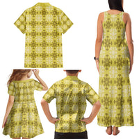 Yellow Hawaiian Quilt Family Matching Tank Maxi Dress and Hawaiian Shirt Hawaii Pineapple Monstera Palaka Motifs - Polynesian Pride