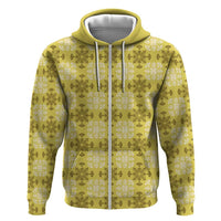 Yellow Hawaiian Quilt Hoodie Hawaii Pineapple Monstera Palaka Motifs - Polynesian Pride
