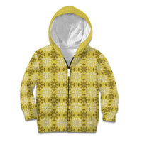 Yellow Hawaiian Quilt Kid Hoodie Hawaii Pineapple Monstera Palaka Motifs - Polynesian Pride
