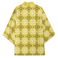 Yellow Hawaiian Quilt Kimono Hawaii Pineapple Monstera Palaka Motifs LT14 - Polynesian Pride