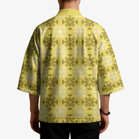 Yellow Hawaiian Quilt Kimono Hawaii Pineapple Monstera Palaka Motifs LT14 - Polynesian Pride