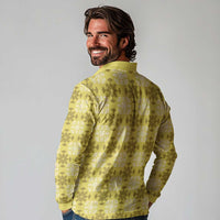 Yellow Hawaiian Quilt Long Sleeve Polo Shirt Hawaii Pineapple Monstera Palaka Motifs LT14 - Polynesian Pride
