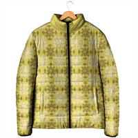 Yellow Hawaiian Quilt Padded Jacket Hawaii Pineapple Monstera Palaka Motifs - Polynesian Pride