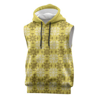 Yellow Hawaiian Quilt Sleeveless Hoodie Hawaii Pineapple Monstera Palaka Motifs - Polynesian Pride