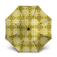 Yellow Hawaiian Quilt Umbrella Hawaii Pineapple Monstera Palaka Motifs - Polynesian Pride