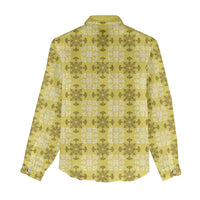 Yellow Hawaiian Quilt Women Casual Shirt Hawaii Pineapple Monstera Palaka Motifs - Polynesian Pride
