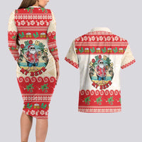 Mele Kalikimaka Hawaii Couples Matching Long Sleeve Bodycon Dress and Hawaiian Shirt Funny Beer-Loving Santa Hawaiian Tropical - Polynesian Pride